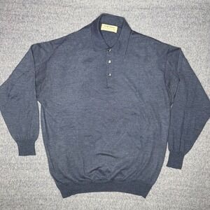 Gran Sasso Wool Silk Cashmere Polo Sweater Blue Gray Mens VII Made in Italy Read